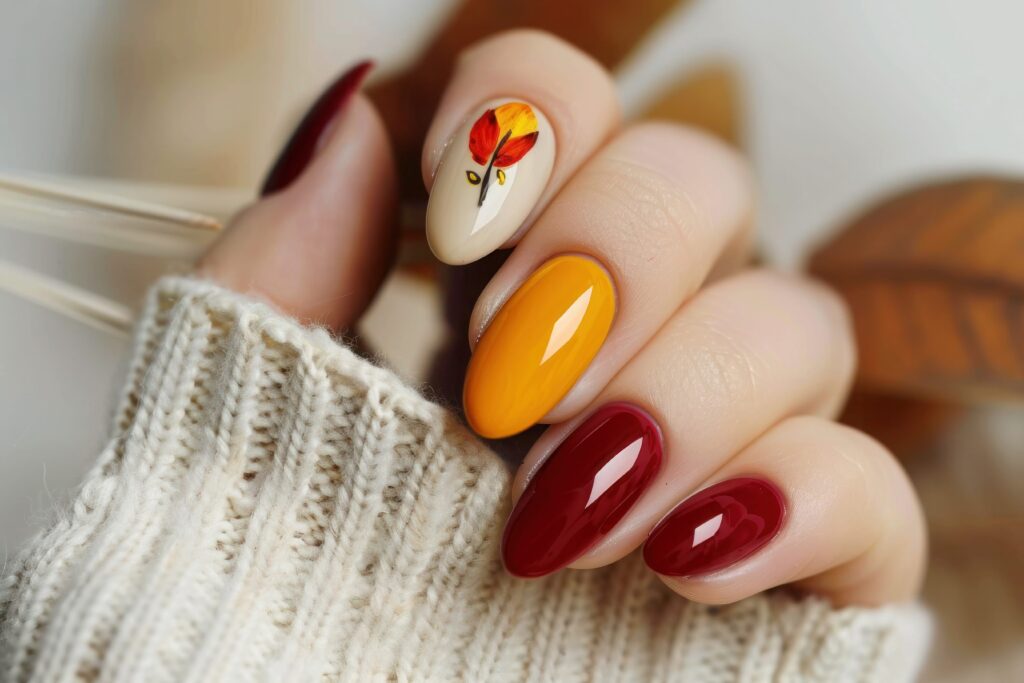 Home 4 female hands with fresh autumnal fall manicure professional nail care